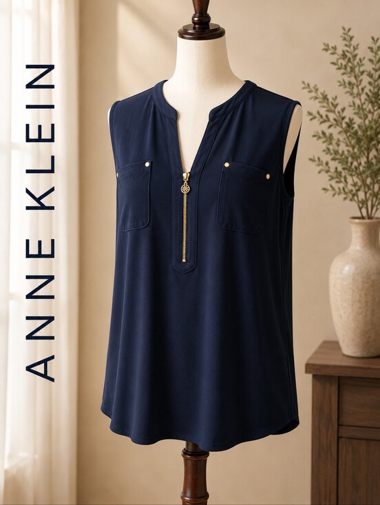 Anne Klein Tops - Anne Klein sleeveless zip Front Blouse - classic black
